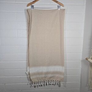Lane‎ Linen Turkish Beach Towel Striped Cotton Tassel Fringe 37x74 Sustainable